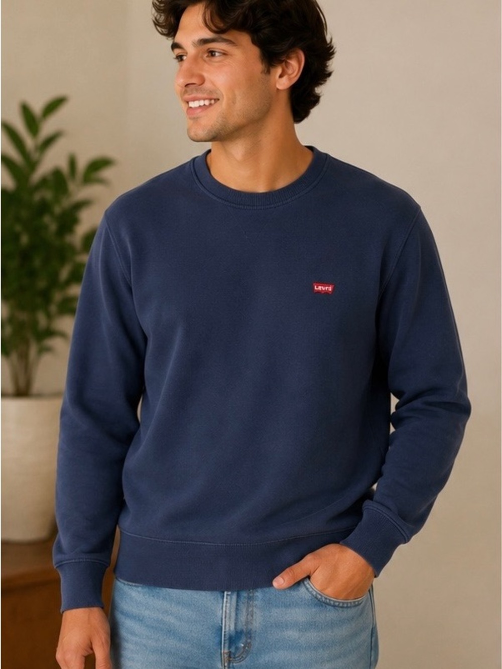 Levi's Navy Blue Crewneck Sweatshirt with Red Logo